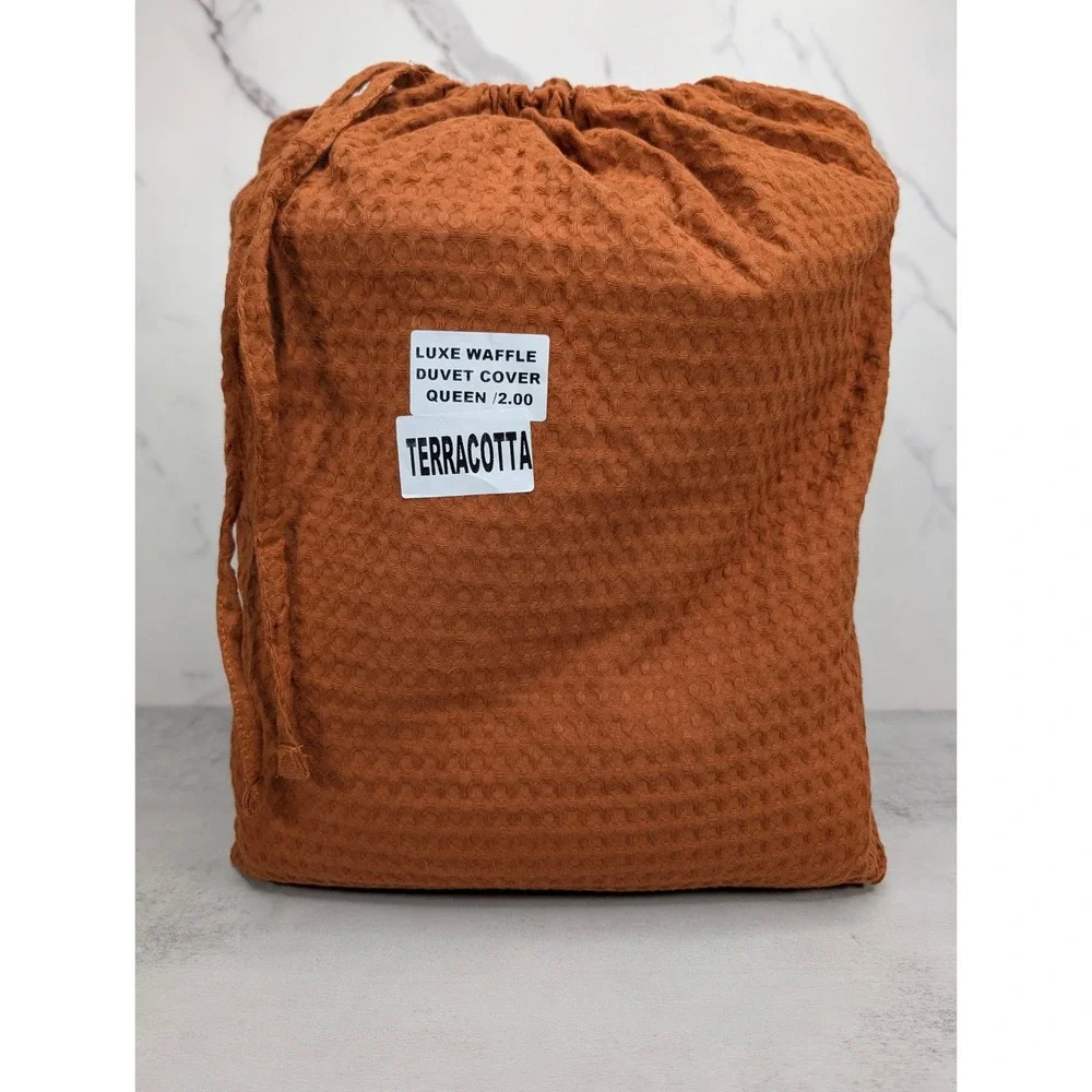 Quince Luxe Waffle Duvet Cover Queen Terracotta Orange Cotton Bedding